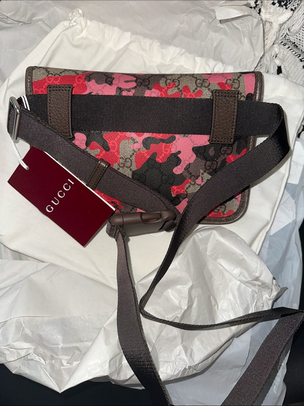 Gucci Brown Pink Red Camouflage GG Canvas waist belt bag  and crossbody - Picture 3 of 8